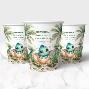 Gobelets En Papier Baby-Shower Bientôt : Un Dino Bleu Délicieux Va Éc