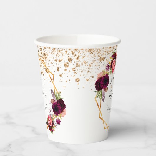 Gobelets En Papier Baby shower blanc or bordeaux parties scintillant  (Gauche)