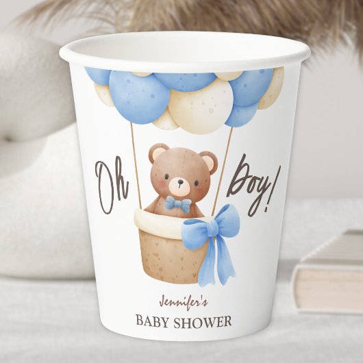 Gobelets En Papier Baby shower bleu bleu bleu Ours en peluche