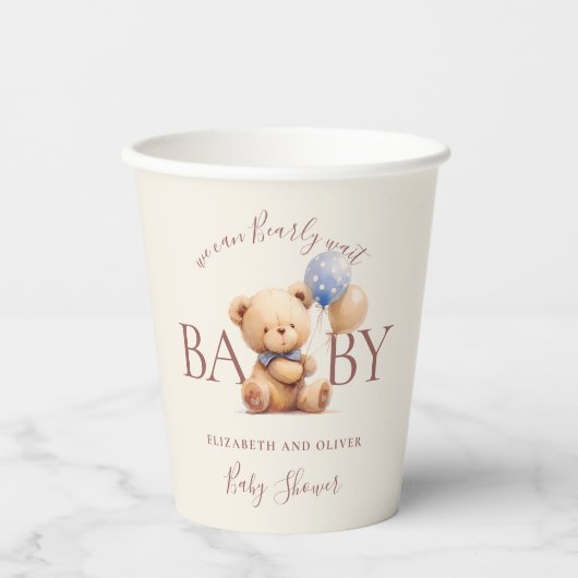 Gobelets En Papier Baby shower bleu bleu bleu Ours en peluche (Recto)