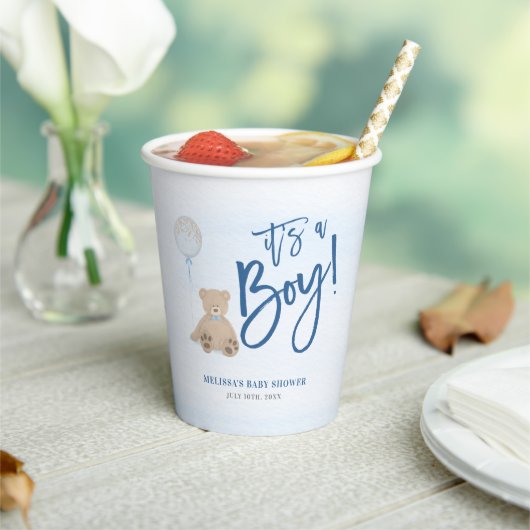 Gobelets En Papier Baby shower Bleu de l'ours en peluche (Insitu)