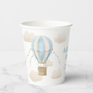 Gobelets En Papier Baby shower bleu montgolfière aventure