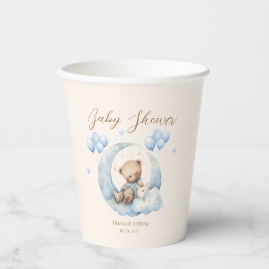 Gobelets En Papier Baby shower Blue Teddy Bear Stars (Recto)