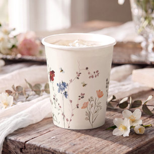 Gobelets En Papier Baby Shower Bohème Fleur Sauvage Abeilles