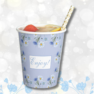 Gobelets En Papier Baby shower Boho Dusty Blue Fleur sauvage