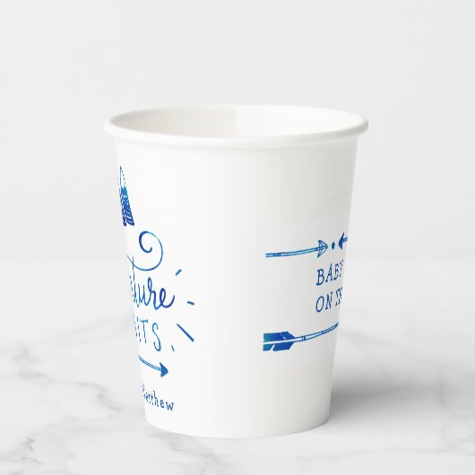 Gobelets En Papier Baby shower Boho Tribal Blue "Adventure Await" (Gauche)