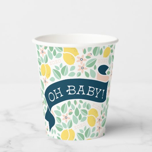 Gobelets En Papier Baby shower botanique jaune citron (Recto)