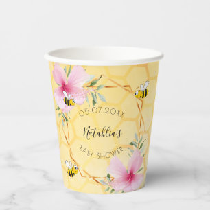 Gobelets En Papier Baby shower bourdon abeilles fleurs roses jardin