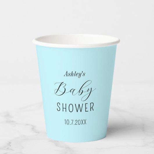 Gobelets En Papier Baby shower Boy Blue Black Calligraphie Coupe en p (Recto)