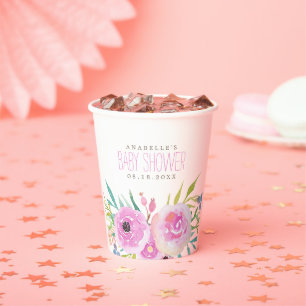 Gobelets En Papier Baby Shower Carré Floral