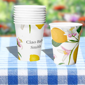 Gobelets En Papier Baby shower citron, Ciao bébé, thème italien