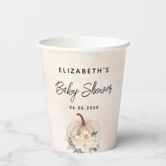 Gobelets En Papier Baby shower citrouille chute crème rose or (Verso)