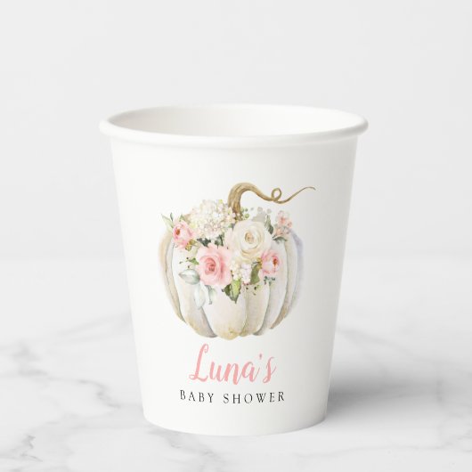 Gobelets En Papier Baby shower Citrouille d'automne (Recto)