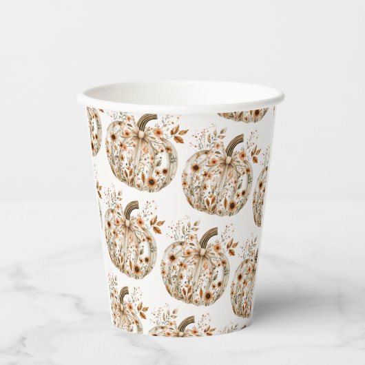 Gobelets En Papier Baby shower Citrouille floral (Recto)