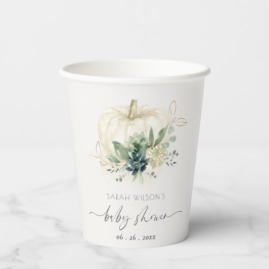 Gobelets En Papier Baby shower Citrouille succulent bleu bleu bleu Du (Verso)