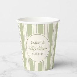 Gobelets En Papier Baby Shower Classique Vert Sauge Neutre