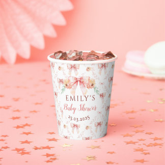 Gobelets En Papier Baby shower Coquette bow Florals