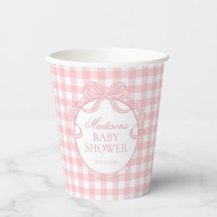 Gobelets En Papier Baby Shower Coquette Ruban Gingham Rose
