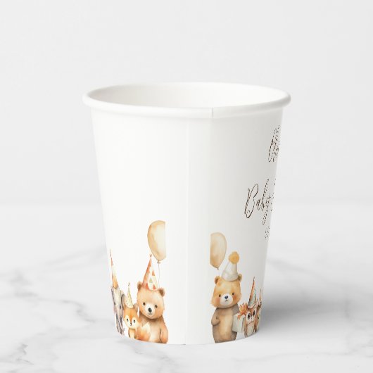 Gobelets En Papier Baby shower d'animaux d'aquarelle neutre pour le g (Droite)