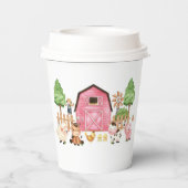 Gobelets En Papier Baby shower d'animaux de ferme roses (Verso)