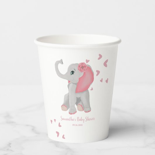 Gobelets En Papier Baby shower d'aquarelle bleu rose Eléphant (Verso)