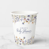 Gobelets En Papier Baby shower d'aquarelle Boho Fleur sauvage bleu (Recto)