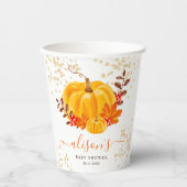 Gobelets En Papier Baby shower d'aquarelle citrouille or mignon (Recto)