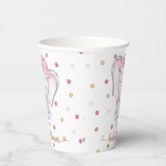 Gobelets En Papier Baby shower d'aquarelle de fille Eléphant (Droite)
