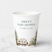 Gobelets En Papier Baby shower d'aquarelle de la forêt de camping (Verso)