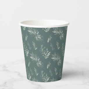 Gobelets En Papier Baby shower d'aquarelle Feuille Eucalyptus