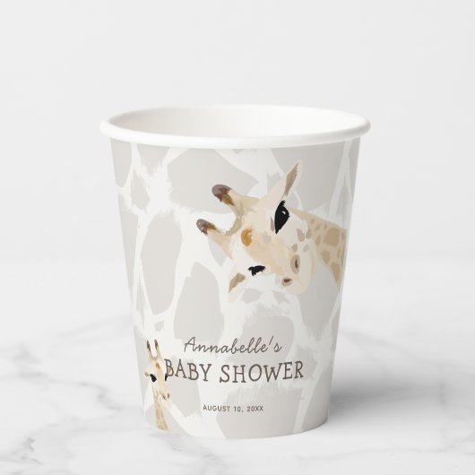 Gobelets En Papier Baby shower d'aquarelle Giraffe Greige (Recto)