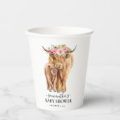 Gobelets En Papier Baby shower d'aquarelle pour vache de Highland (Recto)