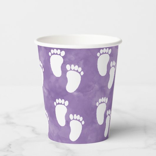 Gobelets En Papier Baby shower d'aquarelle violet Motif d'empreinte (Verso)