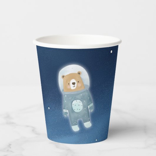 Gobelets En Papier Baby shower d'astronautes de l'Ours bleu (Recto)