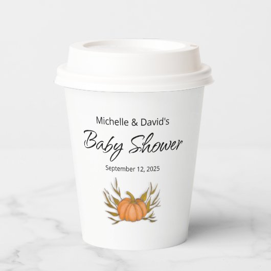 Gobelets En Papier Baby shower d'automne petit Citrouille (Recto)