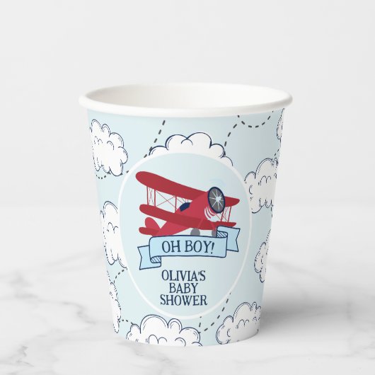 Gobelets En Papier Baby shower d'avion rouge (Recto)