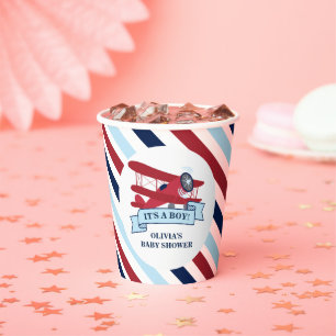 Gobelets En Papier Baby shower d'avion rouge