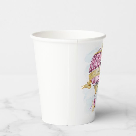 Gobelets En Papier Baby shower de ballon à air chaud rose personnalis (Droite)