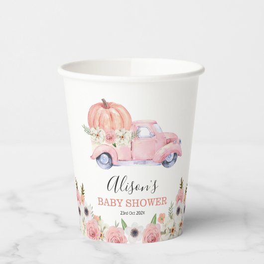 Gobelets En Papier Baby shower de camion Citrouille rose automne (Gauche)