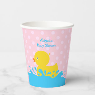 Gobelets En Papier Baby shower de canard rose et jaune personnalisé