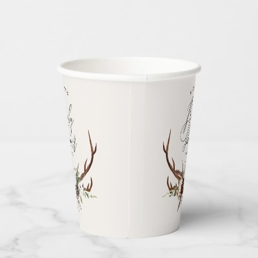 Gobelets En Papier Baby shower de cerf en script botanique rustique (Droite)