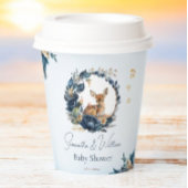 Gobelets En Papier Baby shower de cerfs de bois rustique Bleu Floral