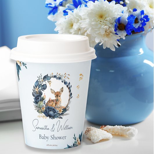 Gobelets En Papier Baby shower de cerfs de bois rustique Bleu Floral