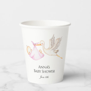 Gobelets En Papier Baby shower de cigogne rose bébé fille
