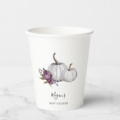 Gobelets En Papier Baby shower de Citrouille floral pourpre (Recto)