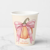 Gobelets En Papier Baby shower de Citrouille Retro Pink Bow (Recto)