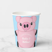 Gobelets En Papier Baby shower de cochon bleu (Verso)