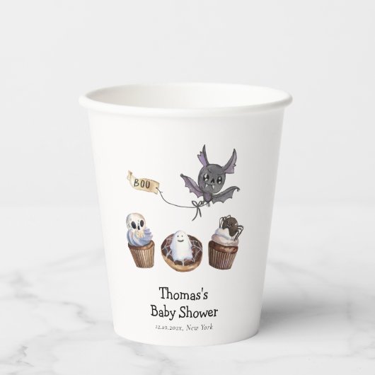 Gobelets En Papier Baby shower de cupcake Little Boo Halloween (Recto)