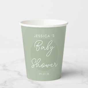 Gobelets En Papier Baby shower de dégradé circulaire minimaliste vert