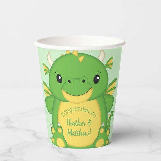 Gobelets En Papier Baby shower de dragon vert (Recto)